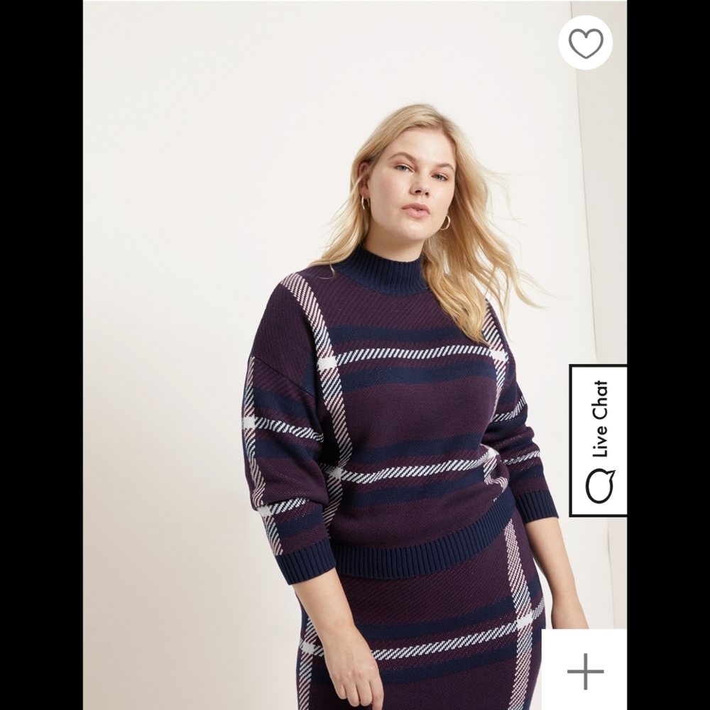 Eloquii Mock Neck Plaid Sweater